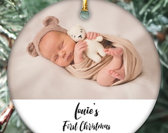 Baby's First Christmas Tree Decoration | Personalised Photo Ornament | Bauble Keepsake Gift |