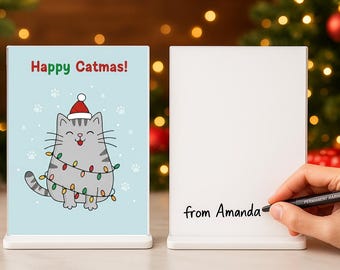 Happy Catmas! Premium Cat Christmas Card | Meowy Christmas and a Purrfect New Year | Funny Personalised Pet Sign the Back Humorous Xmas Card