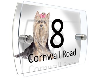 Carino Yorkshire Terrier Moderno Numero civico Proprietà Segno Nome e numero Street Wall Acquerello