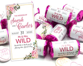 Personalised Mini Love Hearts Wedding Favours Just Married for Guests Gift Thank You Table Favours. Suitable for Vegetarians