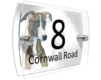 Hound Dog Modern House number Property Sign Name and Number Street Wall Watercolour