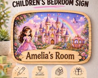 Personalised Princess Name Sign | Girls Bedroom Castle Door Plaque | Engraved Wooden Fairytale Sign | Kids Room Decor Gift