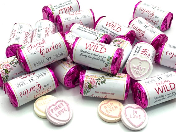 PERSONALISED MINI LOVE HEARTS SWEETS WEDDING JUST MARRIED HEART THEME 