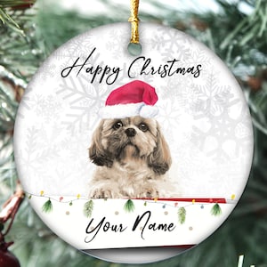 Handmade personalised Name shih tzu Christmas Bauble Puppy Pet Xmas Gift Tree Decoration