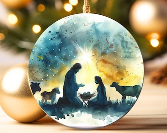 Nativity Christmas Ornament, Christmas Holiday Decorating, Jesus Ornament, Unique Christmas Decoration, Colorful Christmas Ornament