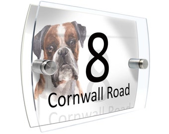 Boxer Dog Modern House number Property Sign Name and Number Street Wall Watercolour