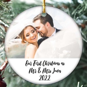 First Christmas as mr and mrs 2023 personalised photo Christmas decoration | Mr & Mrs | Newly Weds | Just Married