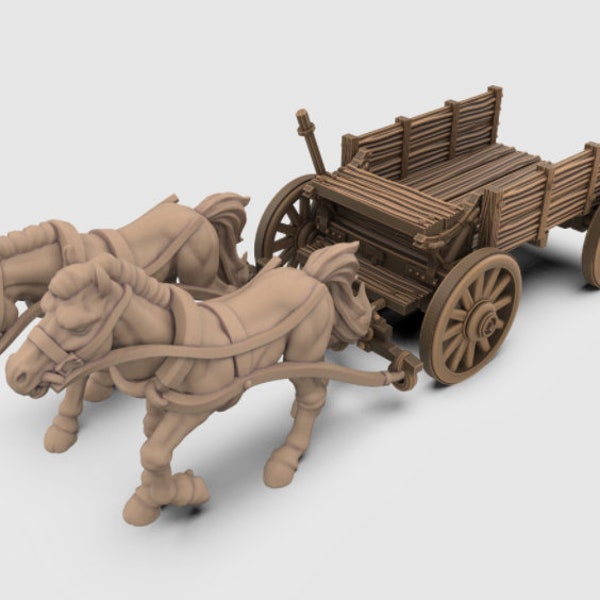 Wagon met twee paarden (28 mm) - de vorst - ideaal voor Dungeons and Dragons en andere Tabletop RPG's/D&D/Wargaming