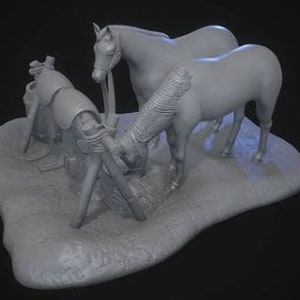 Horses Hitching - ideal for Dungeons and Dragons and other Tabletop RPGs