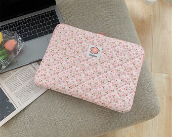 Quilted iPad Pouch,Floral iPad Air Pro Case,Flower iPad Sleeve,iPad Bag,Plaid Laptop Sleeve,Laptop Bag
