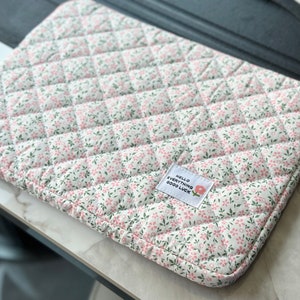 Quilted Pink Floral iPad Pouch,Floral iPad Air Pro Case,Flower iPad Sleeve,iPad Bag,Cute Laptop Sleeve,Laptop Bag image 2