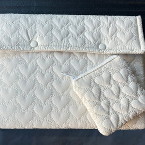 Quilted Heart iPad Pouch,Cream iPad Air Pro Case,iPad Sleeve,iPad Bag,Cute Laptop Sleeve,Laptop Bag