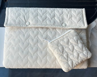 Quilted Heart iPad Pouch,Cream iPad Air Pro Case,iPad Sleeve,iPad Bag,Cute Laptop Sleeve,Laptop Bag