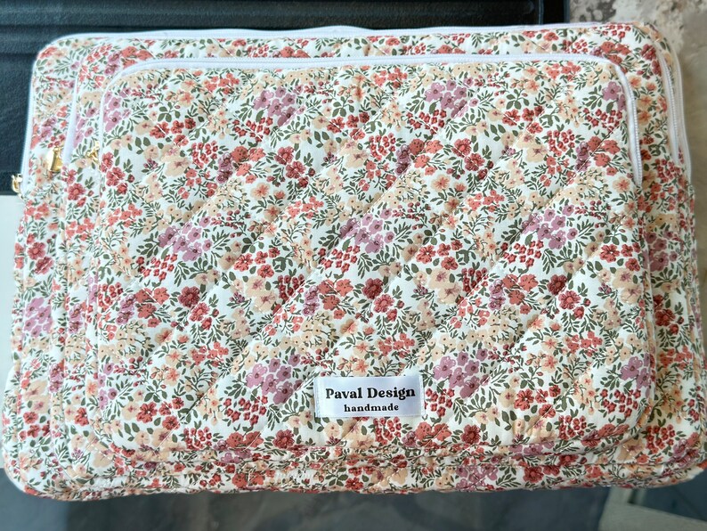 Bolsa acolchada para iPad floral rojo, funda floral para iPad Air Pro, funda para iPad de flores, bolsa para iPad, funda para computadora portátil linda, bolsa para computadora portátil imagen 8