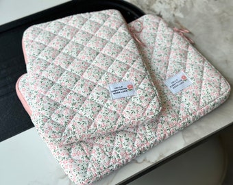 Quilted Pink Floral iPad Pouch,Floral iPad Air Pro Case,Flower iPad Sleeve,iPad Bag,Cute Laptop Sleeve,Laptop Bag