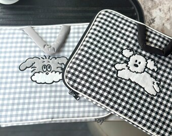 Bolsa de iPad a cuadros de cachorro, funda de iPad Air Pro de dibujos animados, funda de iPad de cachorro Kawaii, bolsa de iPad, funda de computadora portátil, bolsa de computadora portátil de perro lindo, regalo para ella