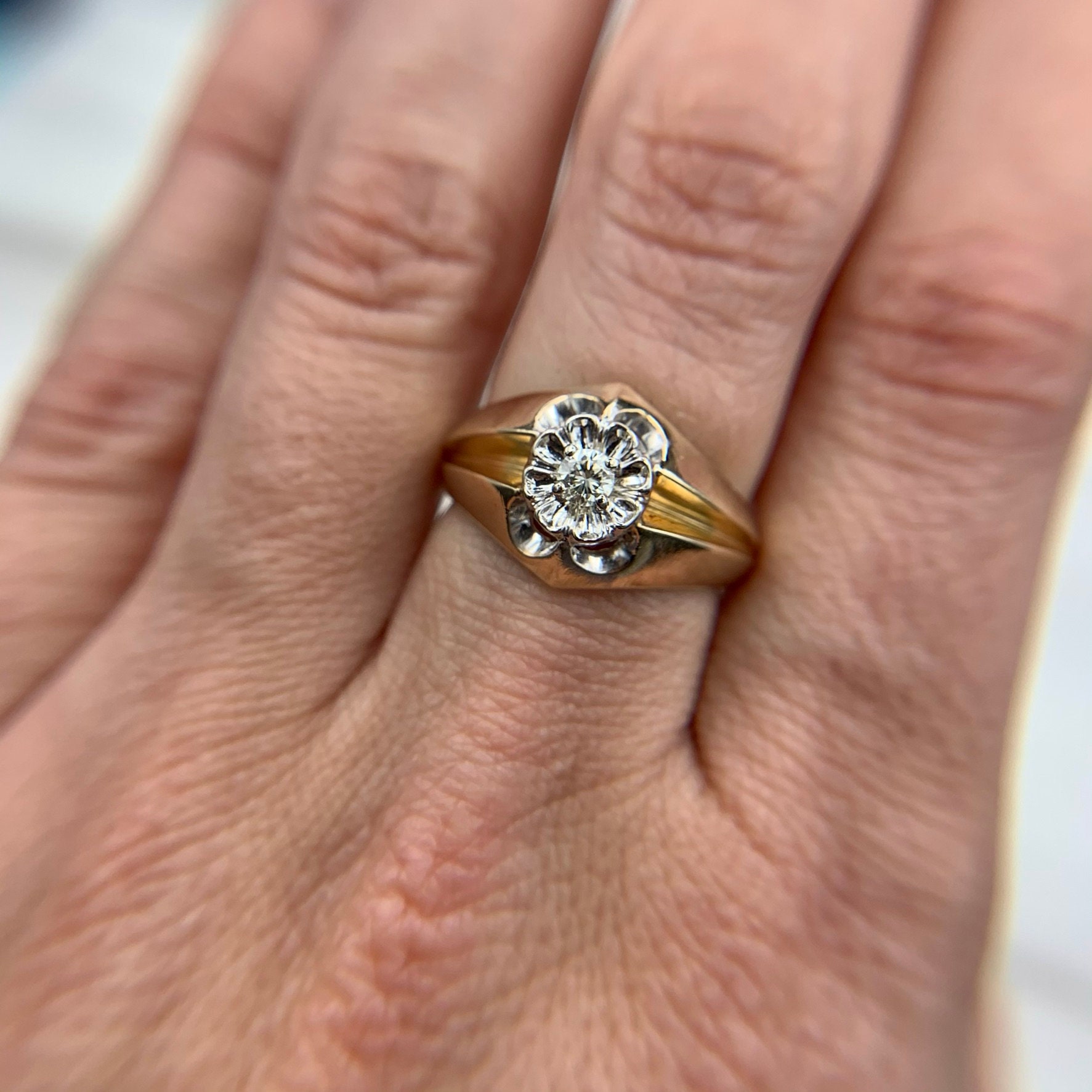 10k Yellow Gold and Diamond Belcher Ring Etsy