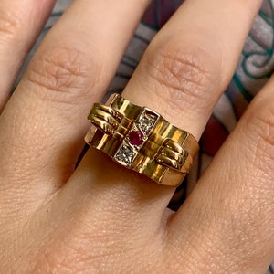 14k Yellow Gold Art Deco Diamond Tank Ring