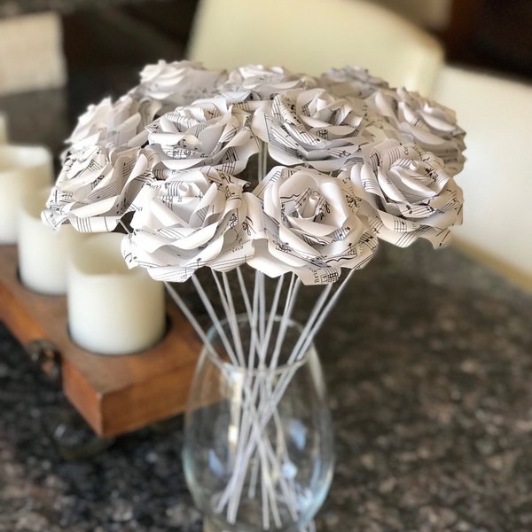 12 Sheet Music  Roses - Book Art  - Book Page Flowers - Gift