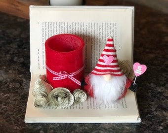 Be My Gnome - Book Art - Valentine’s Day Gift - Valentine’s Day Decor