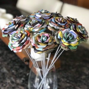 12 Sponge Bob Book Page Paper Roses - Book Art - Paper Flowers - Book Page Flowers - Flower Bouquet