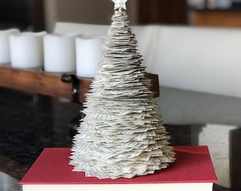 Oh Christmas Tree Book Page Paper Tree - Book Art - Holiday Decor - Book Sculpture - Evergreen - Christmas Arrangement Gift - Holiday Table