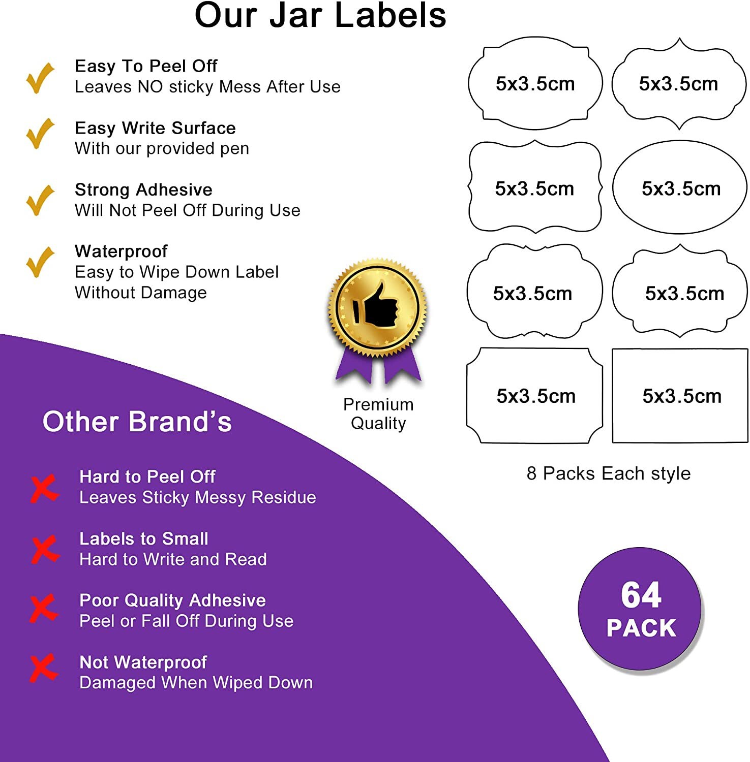 Labels for Jars 64 PCS Waterproof Reusable Chalkboard Stickers 5 X 3.5