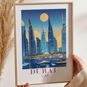 Dubai Wall Decor, United Arab Emirates, Cityscape Art, Travel Wall Art, Wood Framed Wall Hanging, Housewarming Gift, Home Decor