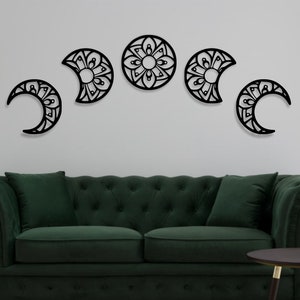 Moon Wall Decor, Moon Phases Set of 5 Wall Art, Wooden Wall Design, Housewarming Gift, Above Bed Decor, Livingroom Gift, Color Options
