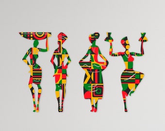 African Women Wall Art: Laser Cut MDF Decor, Set of 4