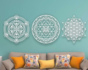 Geometria sacra Sri Yantra, Metatron Cube, Tetrahedron Wall Decor, Abbondanza Arte murale in legno, Decorazione geometrica della casa, Regalo di inaugurazione della casa