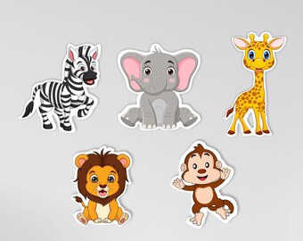 Safari kinderkamerdecoratie: houten dierenmuurkunst, set van 5