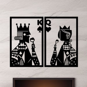 Décoration murale cartes roi et reine, cartes à jouer, art mural en bois, roi et reine, cadeau de salon, cadeau pour lui, cadeau pour elle