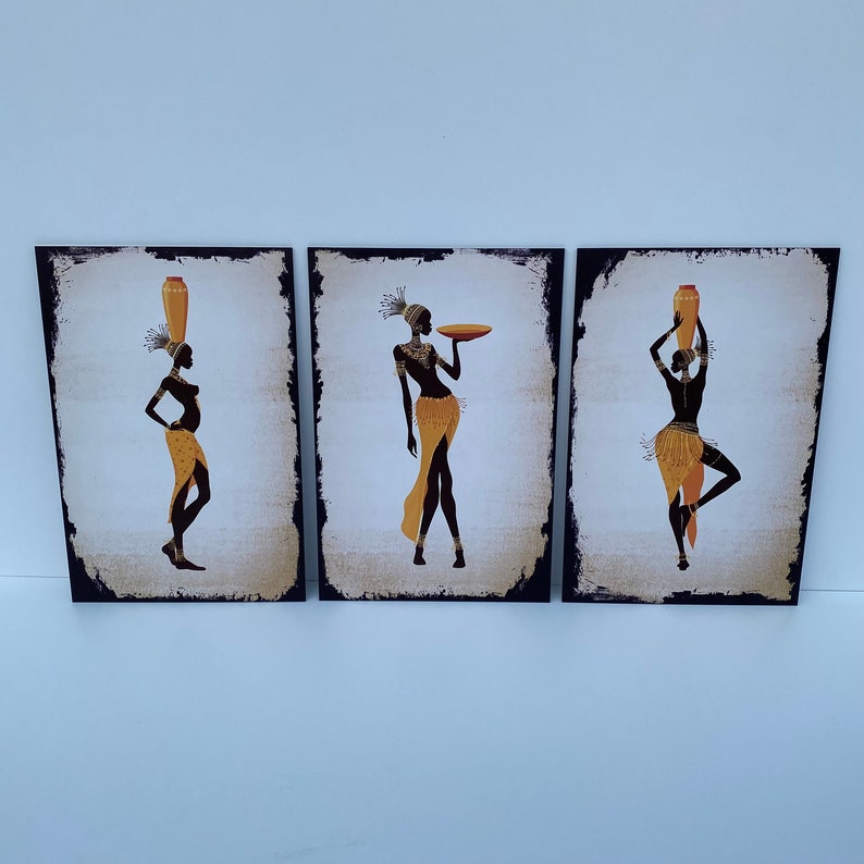 African Women Wall Art Handmade Set of 3 Ethnic Wooden Wall Etsy