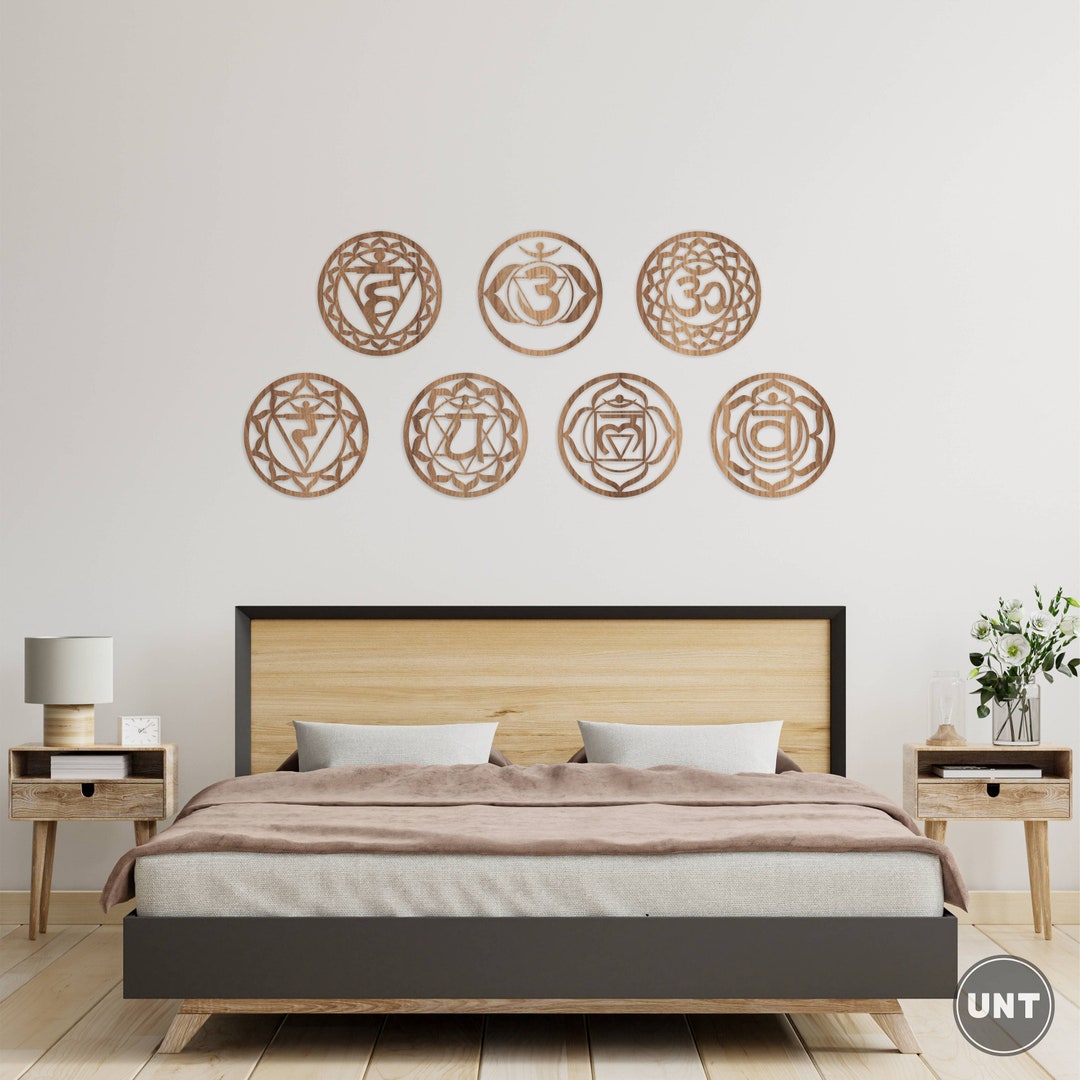 Chakra Symbols Mandala Wooden Wall Art Set: Yoga Room Decor - Etsy