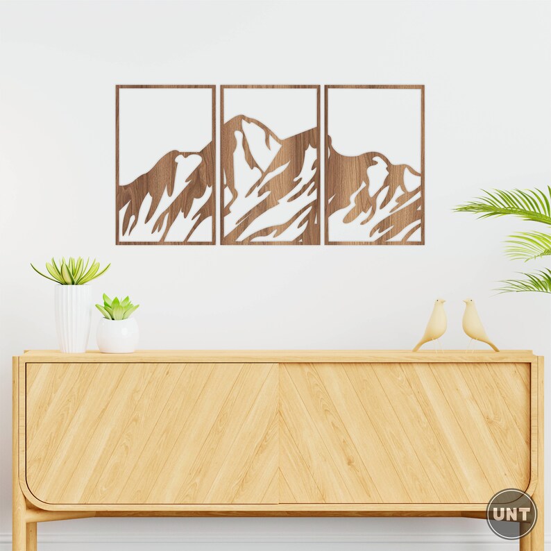 Mountain Landscape Wall Art Set of 3 Wall Art Wooden Modern Etsy