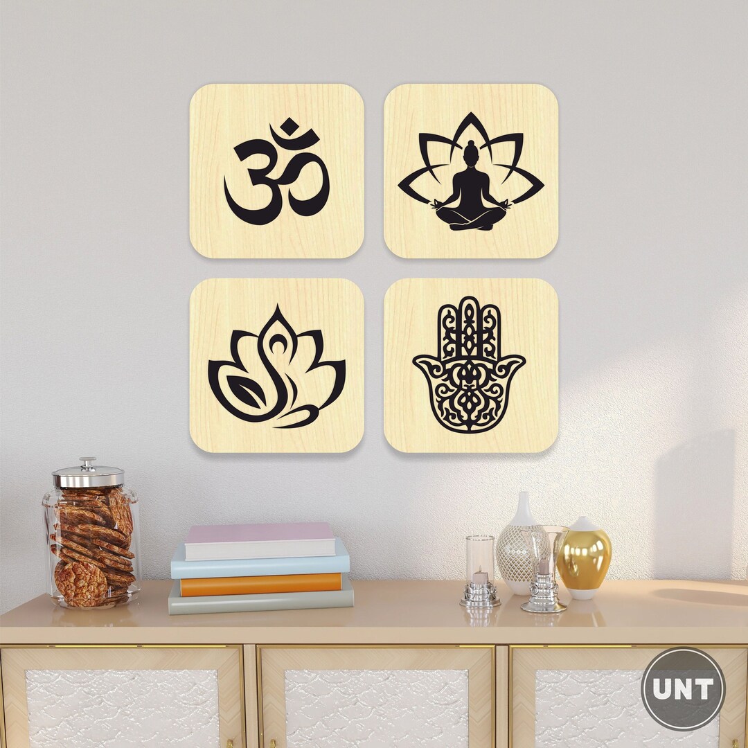 Yoga Wall Art Set, Wooden Wall Decor, Chakra Symbols Mandala Wall ...