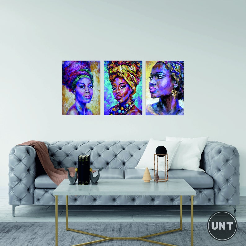 Set of 3 African Women Wall Art Black Queen Wood Wall Decor Etsy