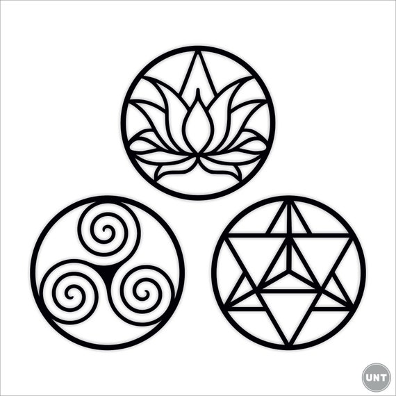 Sacred Geometry Wall Art Set: Lotus, Merkaba, Triskele - Laser Cut Wood