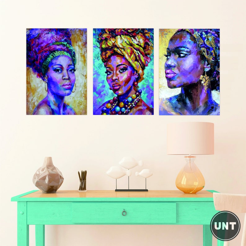Set of 3 African Women Wall Art Black Queen Wood Wall Decor Etsy