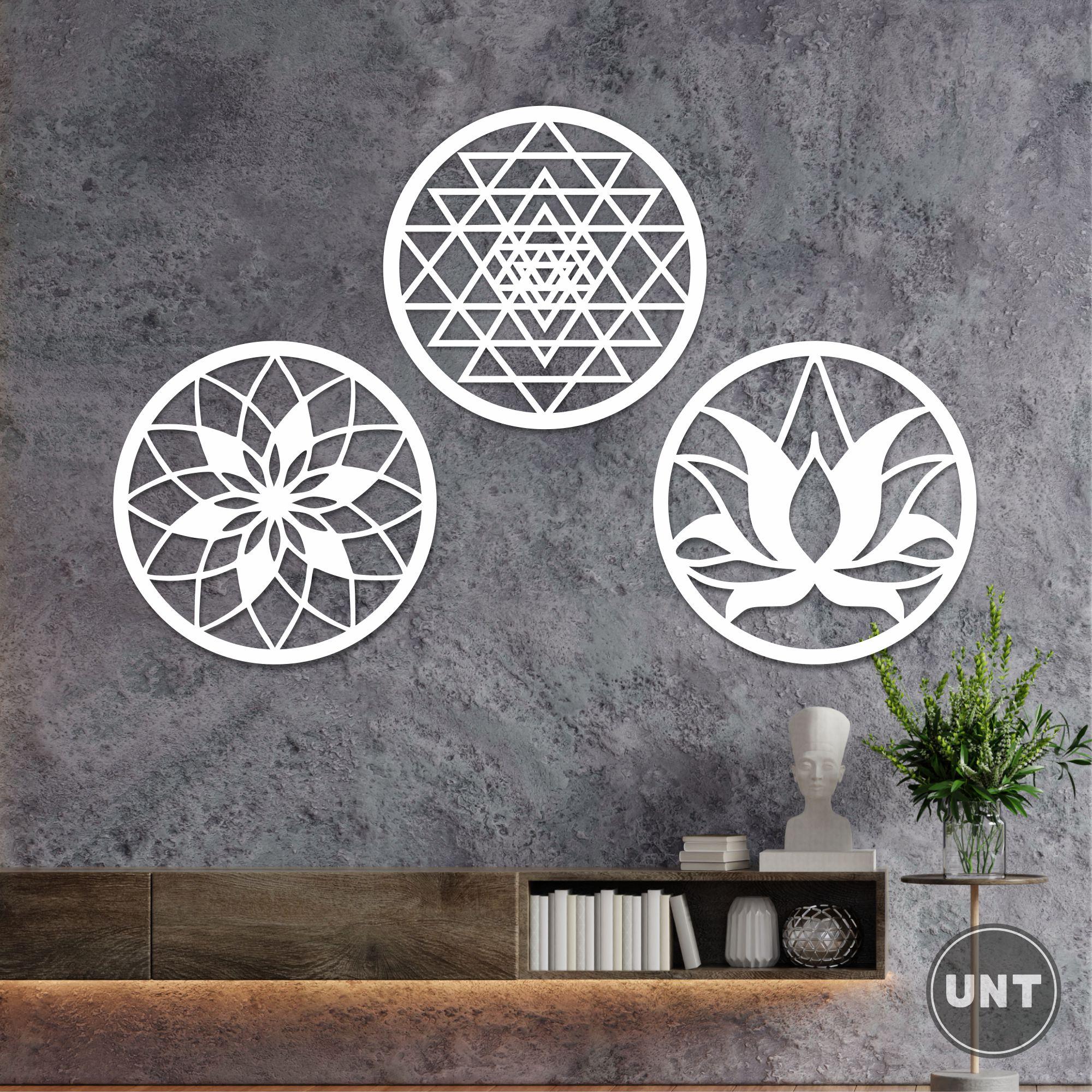 Sacred Geometry Wooden Wall Art: Sri Yantra, Lotus, Torus - Set of 3 - Etsy