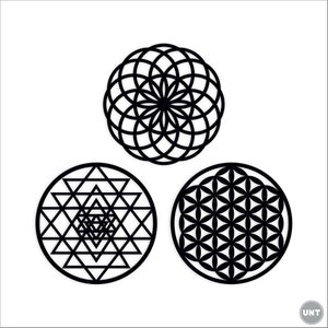 Sacred Geometry, Sri Yantra, Torus, Flower Of Life Set of 3 Wall Art, Wooden Wall Decoration, Yoga Decor, Home Decor, Wall Hangings