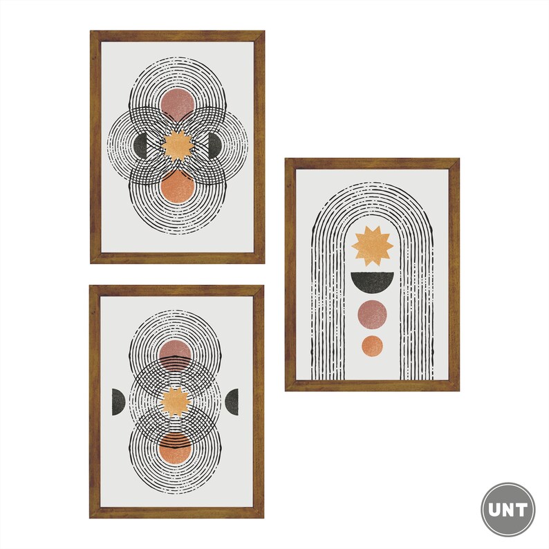 Circles Wall Art Set of 3 Wall Decor Wooden Framed Modern Etsy