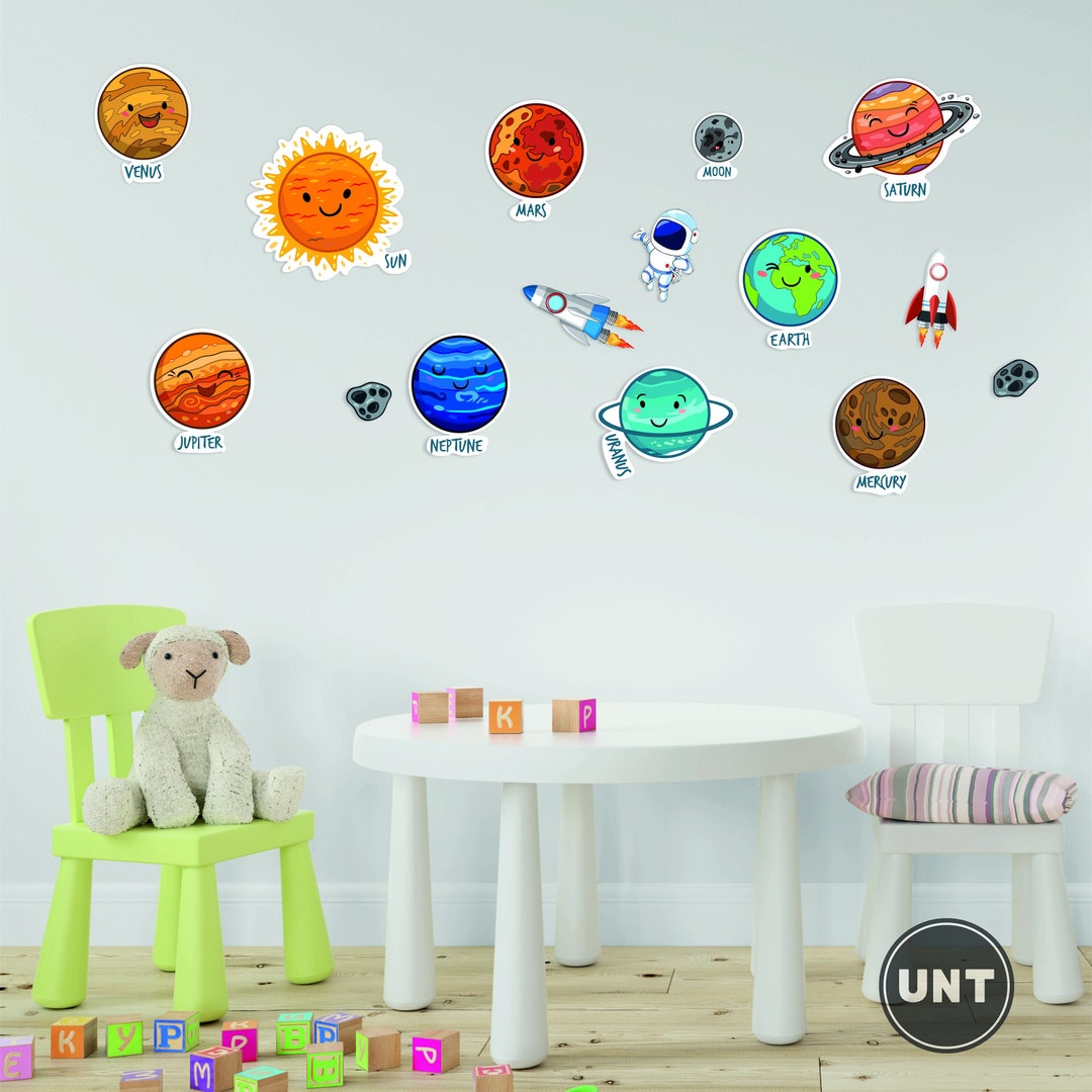 Space Themed Nursery, Space Wood Wall Decor, Colored Solar System, Sun