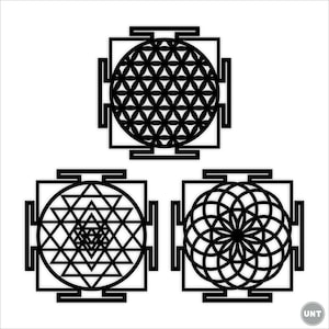 Sacred Geometry, Sri Yantra, Torus, Flower Of Life Set of 3 Wall Art, Wooden Wall Decoration, Yoga Decor, Gift For Her, Gift for Him