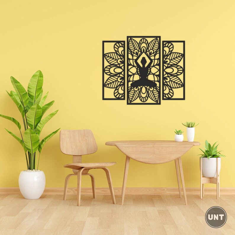 Yoga Wall Decor Lotus Wood Wall Decoration Namaste Girl Art Etsy