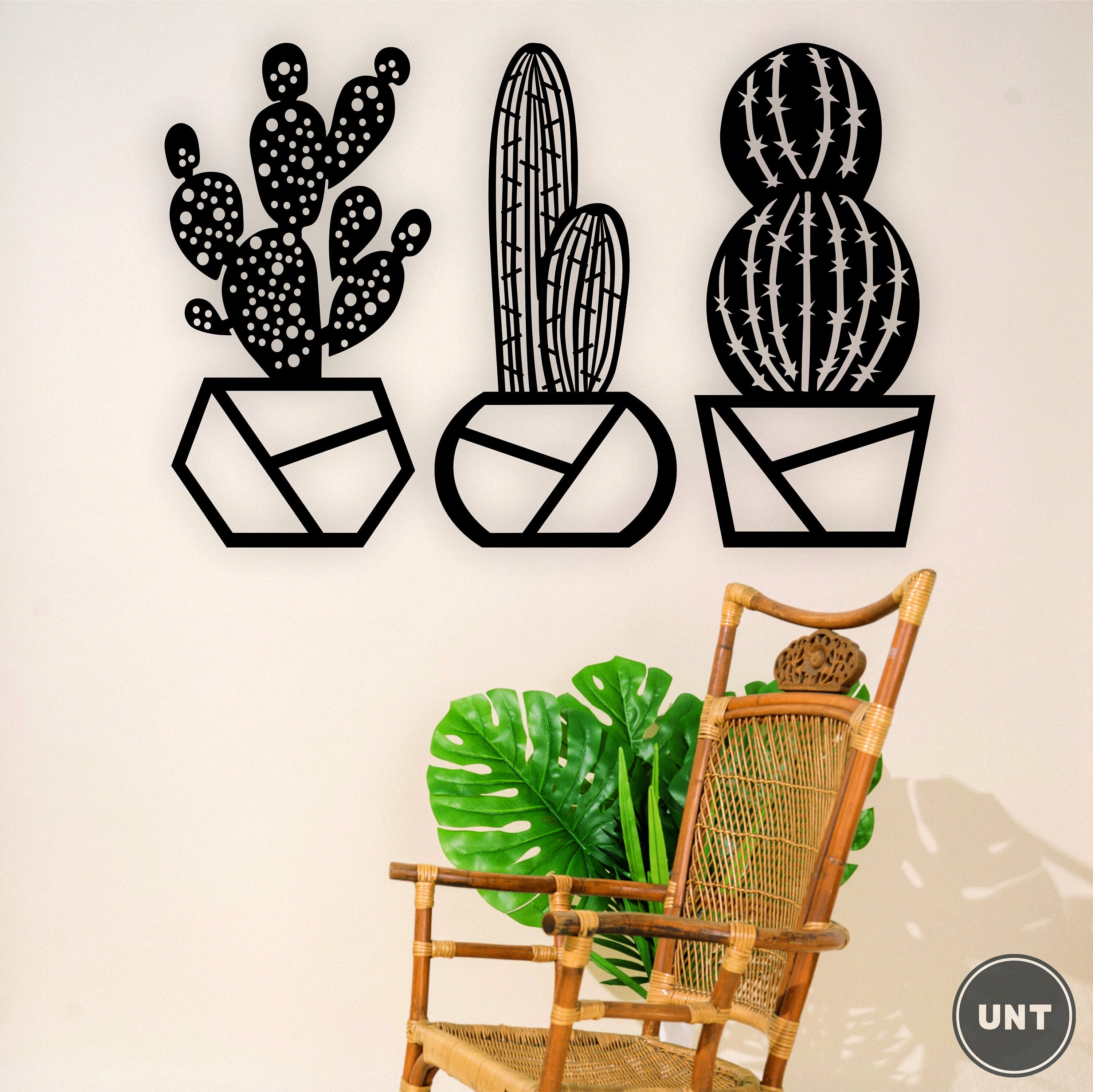 Cactus Set Wall Decoration Wooden Cactus Wall Decor Set of 3 Etsy