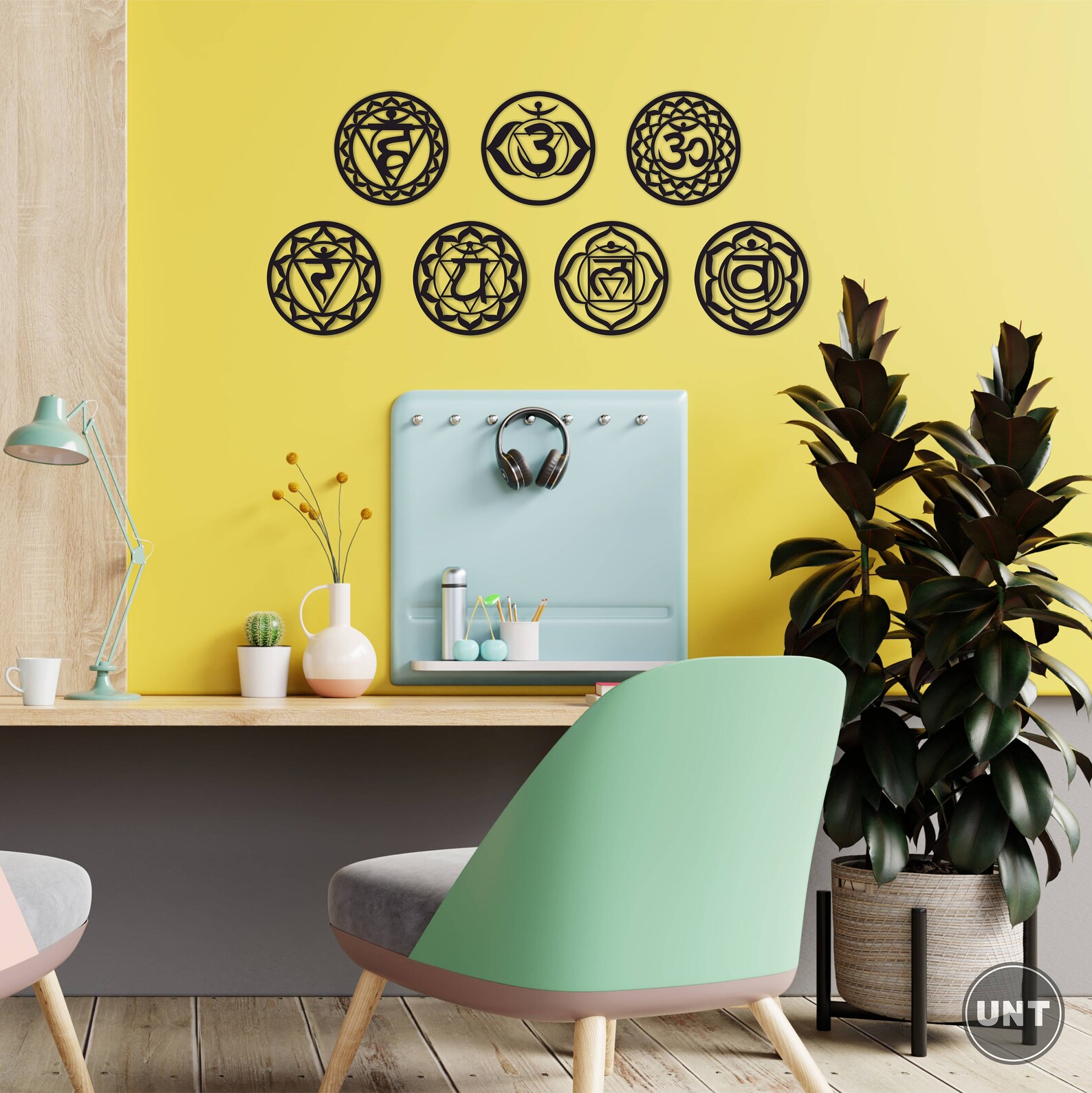 Seven Chakra Wall Art Set Wooden Wall Decor Chakra Symbols Etsy