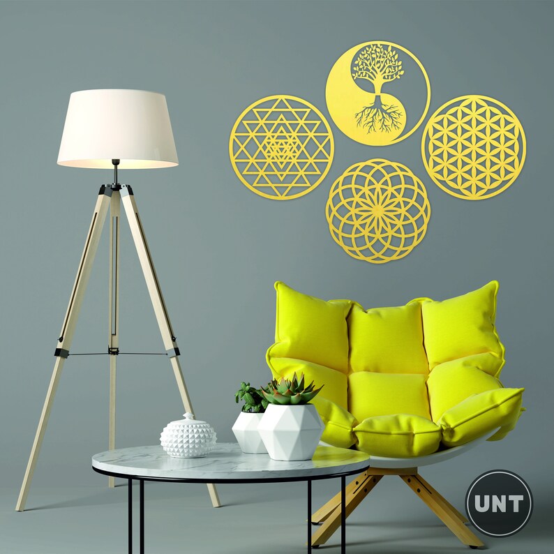 Set of 4 Wooden Wall Art Sacred Geometry Flower of Life Wall Etsy