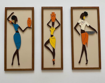 Handmade African Women Wall Art: Wooden Home Decor, Set of 3